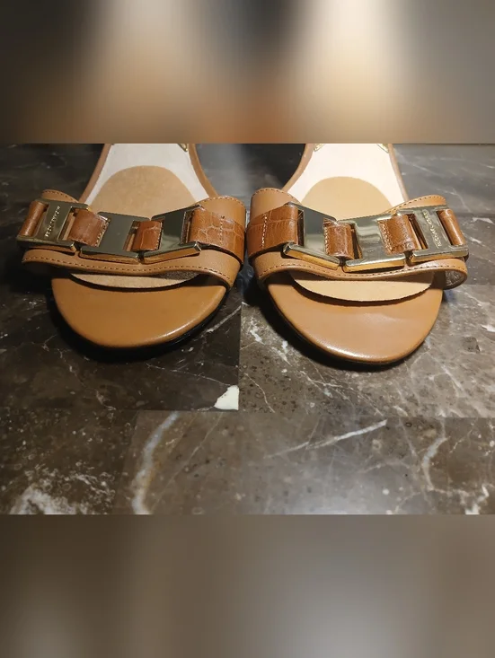 MICHAEL Michael Kors Tan and Gold Open-Toe Ankle-Strap Heels - Picture 5 of 15